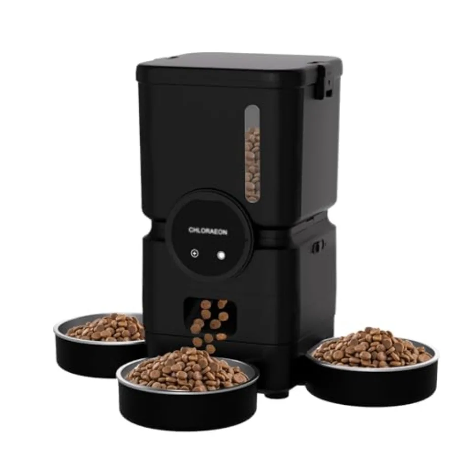 

Автоматическая кормушка для 3 кошек с функцией медленного кормления, 6 л, умная Wi-Fi кормушка для животных, двухдиапазонная (2.4G и 5G), на батарейках, 15 дней автономной работы