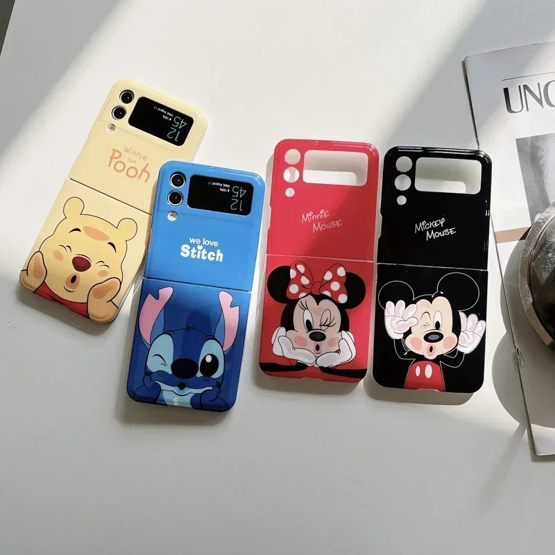 Disney Cartoon Mickey Minnie Mouse Stitch Winnie The Pooh Phone Case for Samsung Galaxy Z Flip 6 3 4 5 5G Hard Back Cover Funda