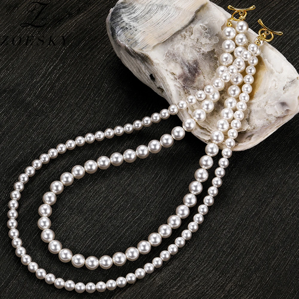 

Zoesky Elegant White Pearl Necklace For Women OT Clasp Choker Necklaces Luxury Beads Handmade Wedding Banquet Jewelry Party Gift