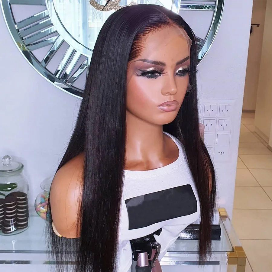 Soft 26inch 180Density Long Natural Black Straight Lace Front Wig For Women Babyhair Preplucked Heat Resistant Glueless Daily