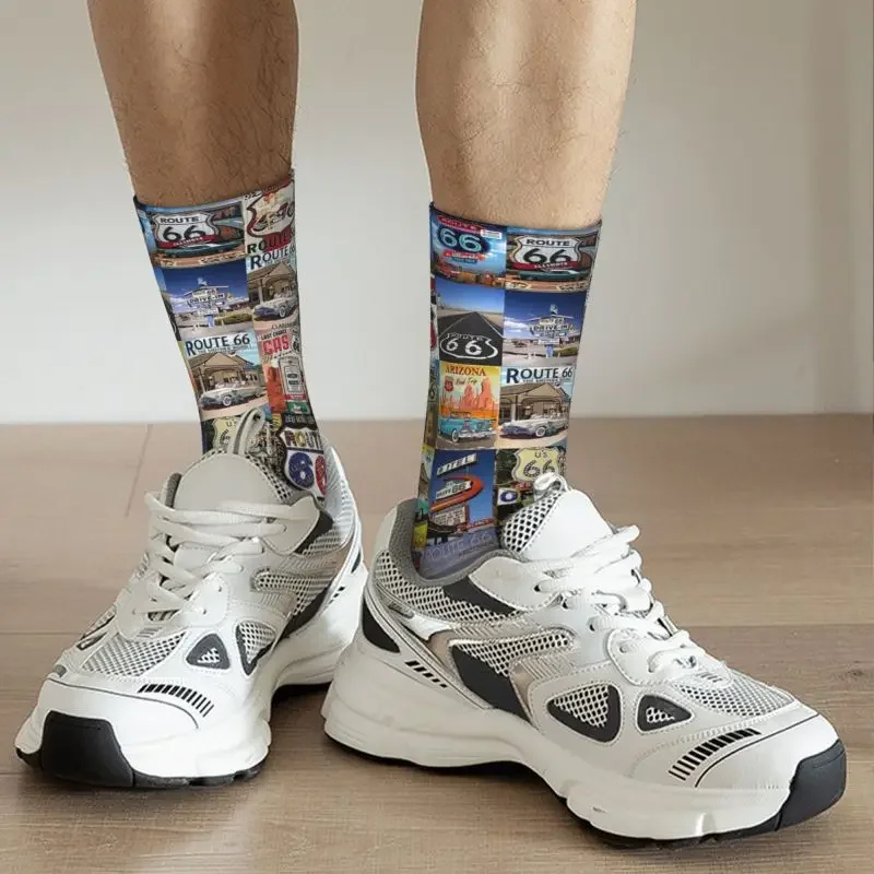 Chaussettes coordonnantes Happy Crew pour hommes et femmes, Route 66 Collage, Hip Hop, Unisexe, Kawaii, Printemps, Été, Automne, Hiver