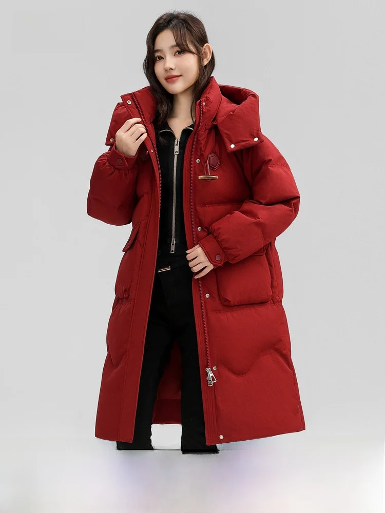 

Snow Flying Women's Mid-Length down Jacket Knee-Length Warm Simple Style Winter Fashion Commute Polyester Fiber Duck down