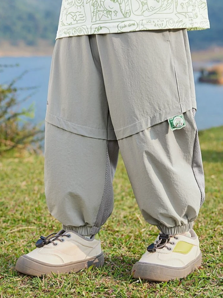 Boys Summer Ice Silk Pants Kids Quick Dry Mesh Trousers Thin Breathable Anti Mosquito Boys Casual Long Pants