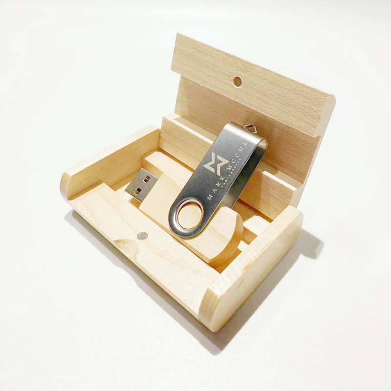 無料カスタムレーザー彫刻ロゴ入りシルバーメタルクリップUSB3.0高速フラッシュドライブ4GB 8GB 16GB 32GB 64GB 128GBとメープルボックス