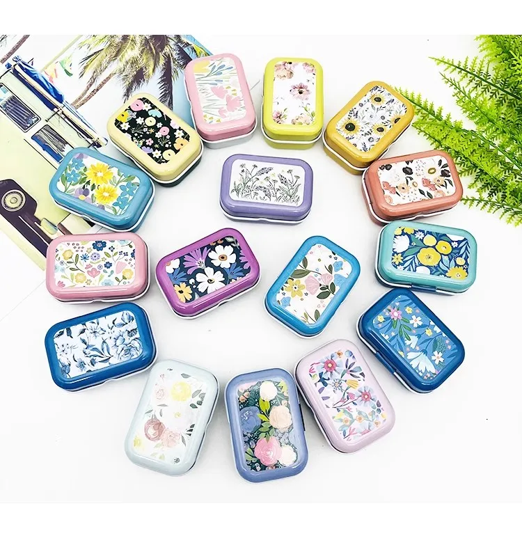 32Pcs (1 Box)  New Flower Model Mini Cover Iron Tin Earphone Ring Metal Case / Can/Pill Cute Small Kit/Candy Storage Gift Box