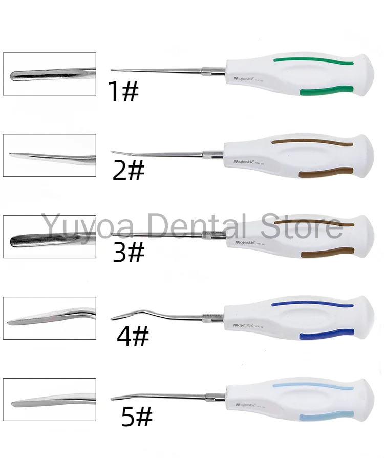 Aço inoxidável elevador dental elevadores, raiz curva, instrumento cirúrgico dentista, punho plástico, esterilizável, 16 estilos, luxo, 1pc