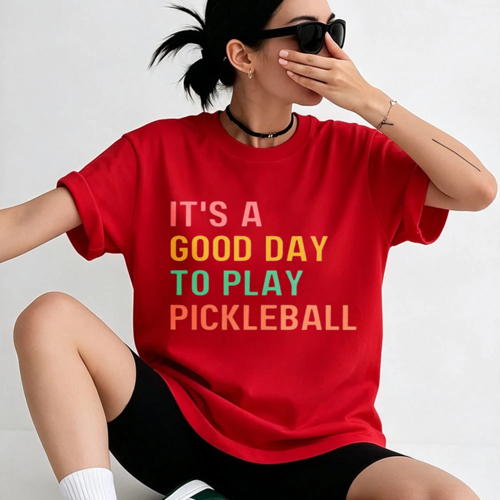 Men Women Cotton T Shirt It's A Good Day To Play Pickleball Gradient Color Text Print Tee Casual Outdoor Game Athlete Gift Tops