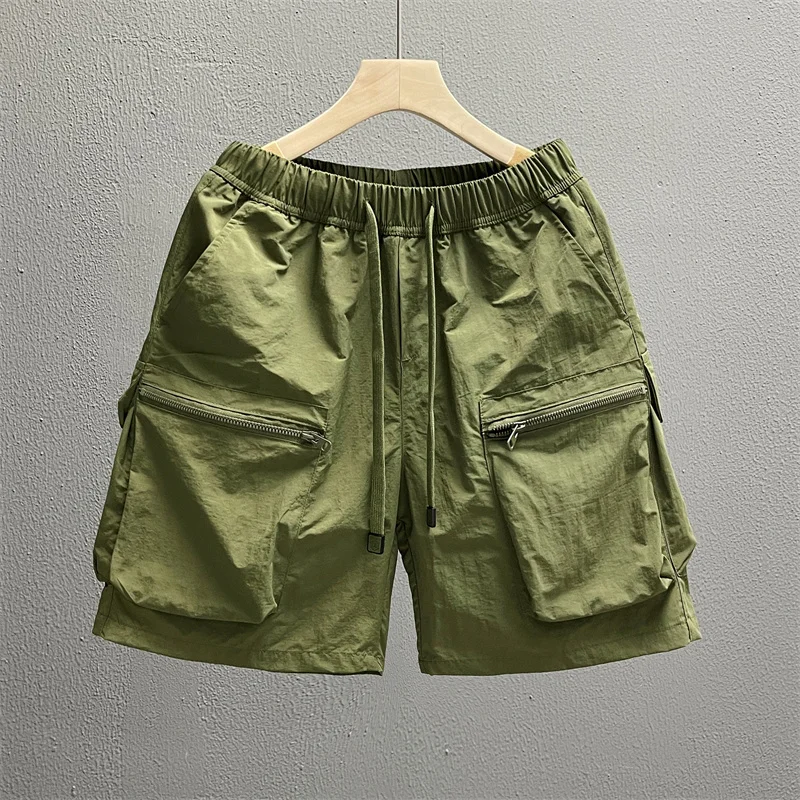 

Summer Thin Men's Loose Fit Zipper ket Workwear orts Qui Dry Sport Casual Five-Quarter Length Youth Faion Nylon