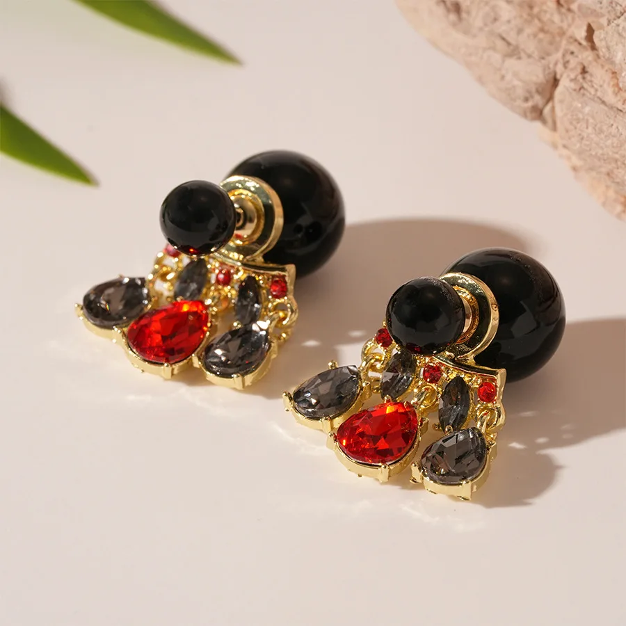 Retro Color Contrast Set Diamond Drop Geometric Earrings Fashion A Two Wear Temperament Earrings Women