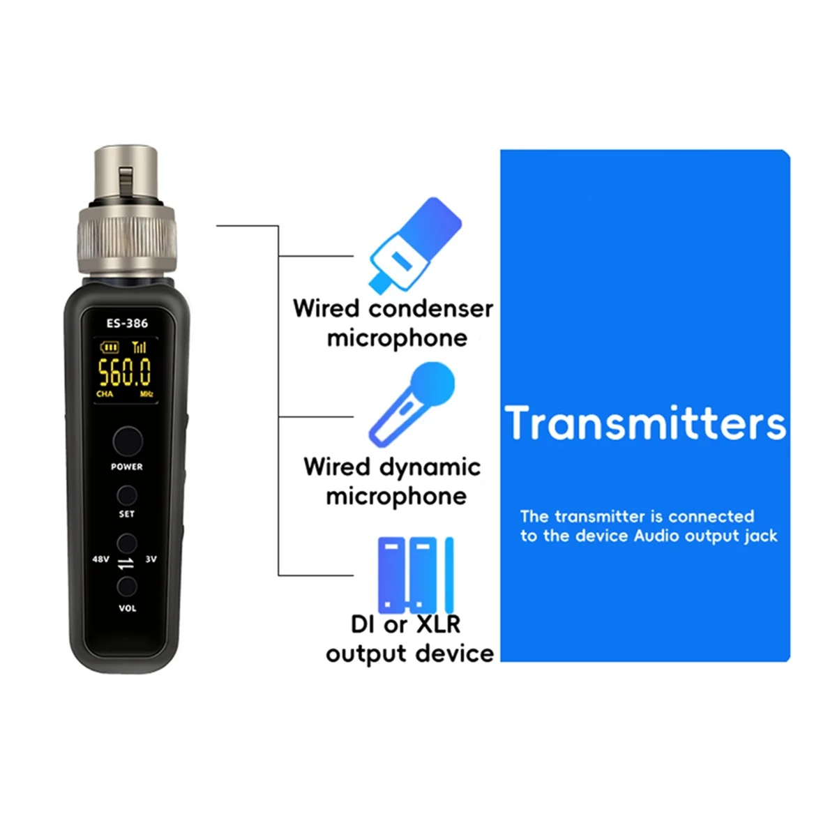 Uhf Wireless Microphone Converter Xlr Transmitter Receiver for Microphone Guitar Transmitter Receiver Adapter 640-690Mhz