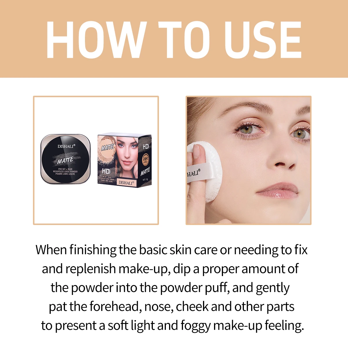 DISHALI-Poudre Translucide Légère, Maquillage Imperméable Longue Durée, Fit Me Docys, Inclinée, 256 adt