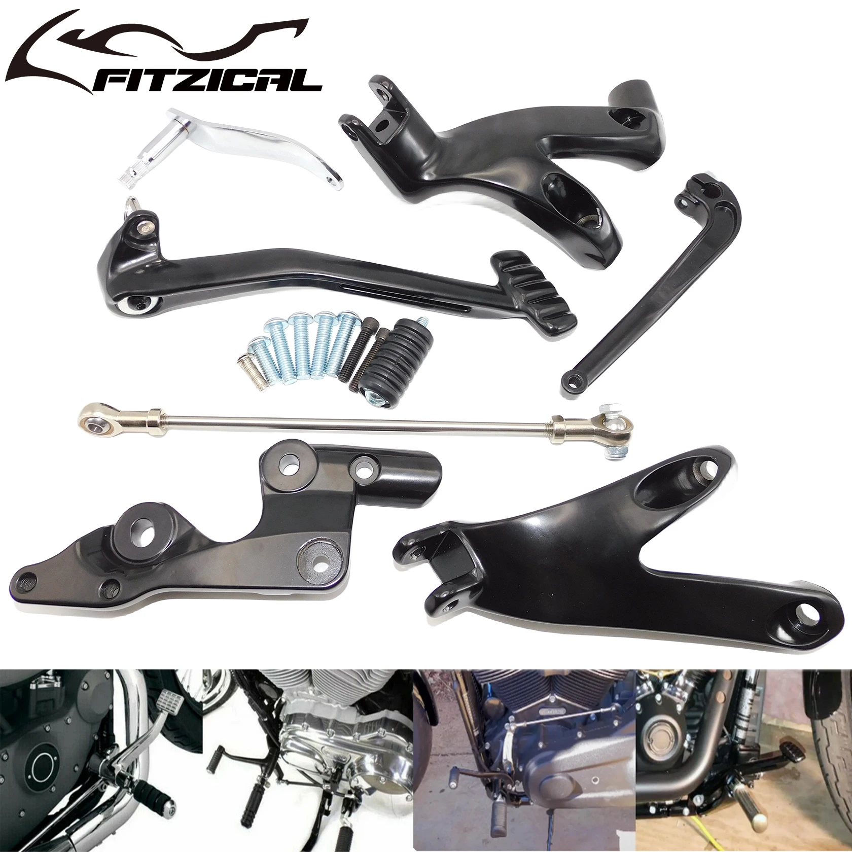 Motorcycle Aluminum Forward Controls Kits Foot Pegs Rest Black For Harley Softail Street Bob Low Rider Standard FXLR 2018-2021