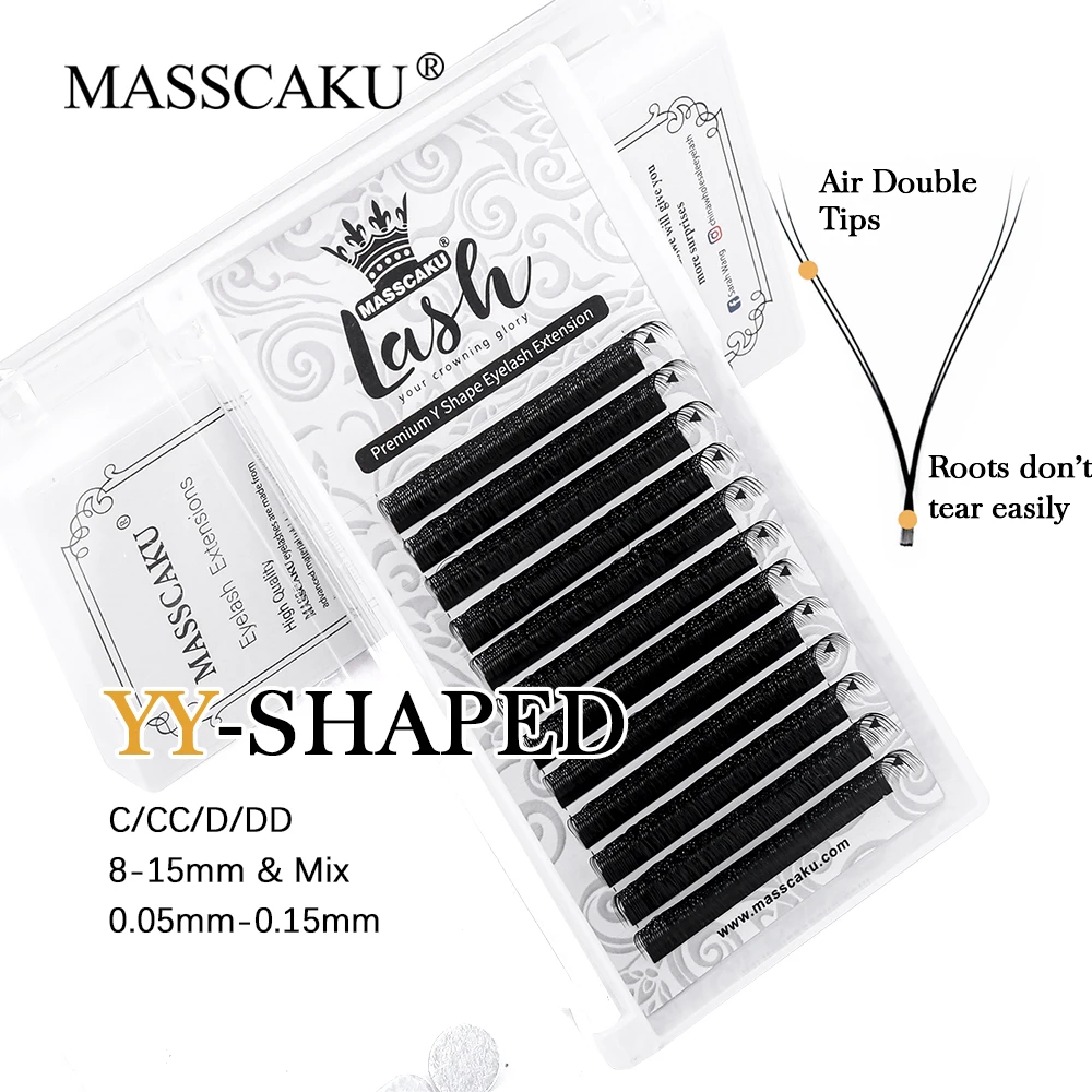 

Customized Private Label 12 Lines Double and Triple Split Tips YY Lash C D Curl Matte Black Individual Eyelash Extension Makeup