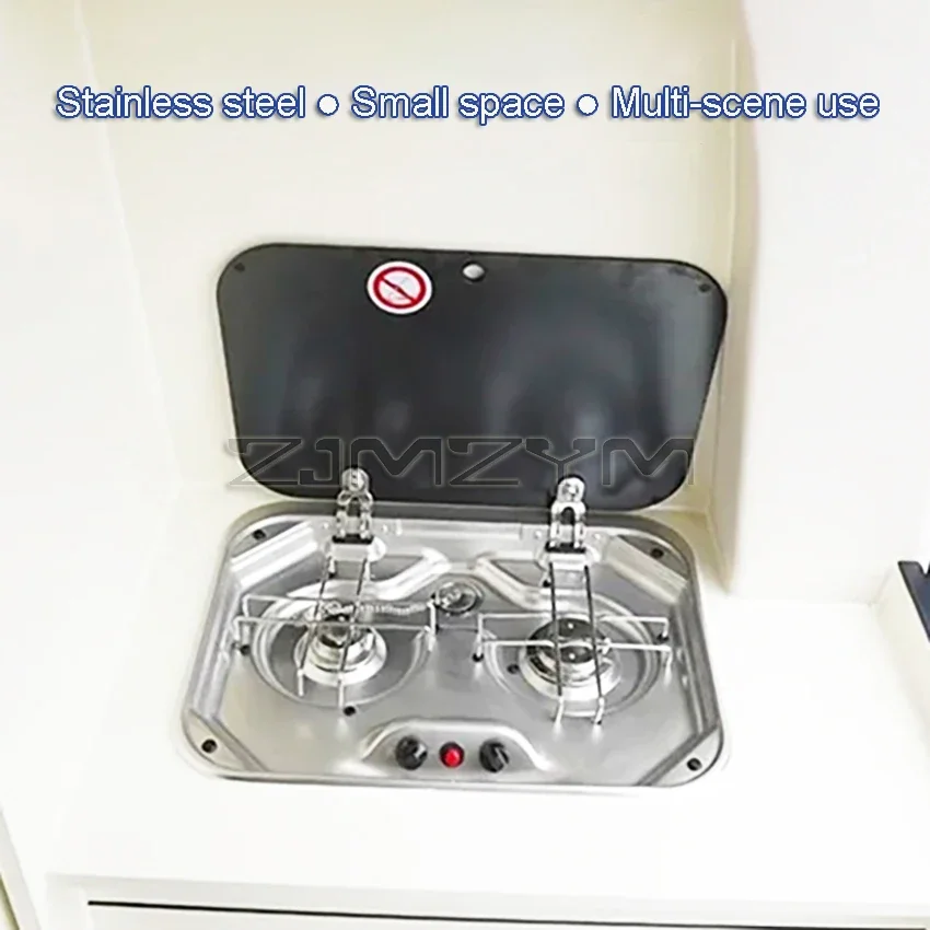 Outdoor RV camper kitchen Stainless steel Gas double-headed Stove tools Tempered glass cover 2*1.35KW camping car accessories