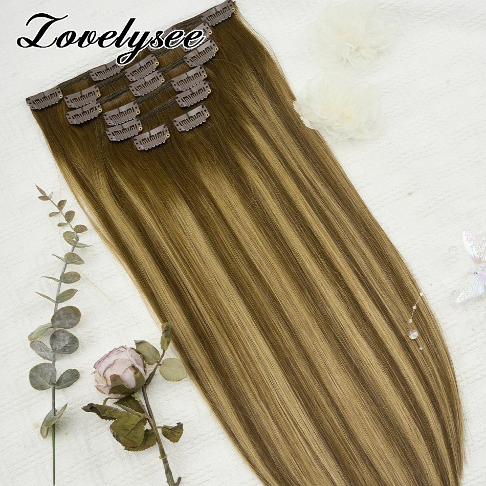 Clip nelle estensioni dei capelli umani Estensioni dei capelli Balayage da 14 a 22 pollici Clip per capelli umani Vrigin Remy per donne Diritte seriche