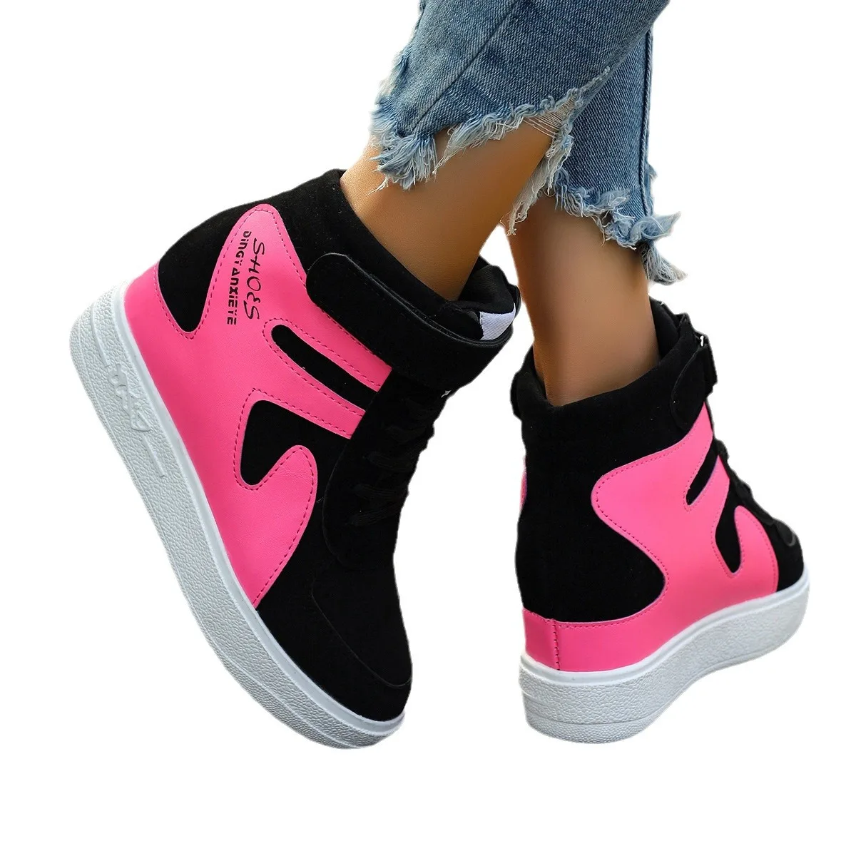 red sneakers women Black Platform Vulcanize Shoes Women High top Platform Sneakers women Casual Wedges shoes Womens Shoes autumn