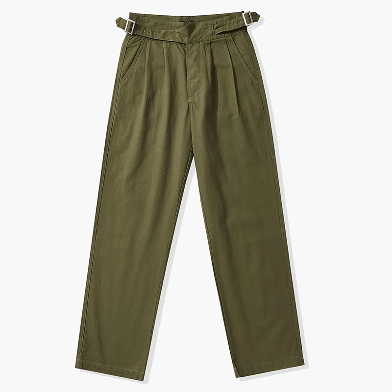 2025 American Autumn Vintage British 100% Cotton Army-Inspired Gurkha Pants - Men's Relaxed Fit Khaki Trousers Retro OKONKWO
