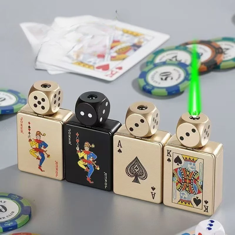 

Mini Rotating Dice Lighter Windproof Green Flame Rechargeable Metal Playing Card Lighters Smoking Accessories Gift for Men Women