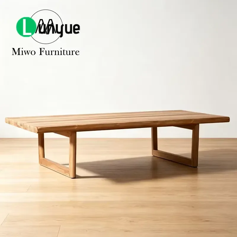 Modern Rectangular Teak Wood Coffee Table Set Waterproof Anti-Corrosion Outdoor Garden Patio Furniture Natural Leisure Side
