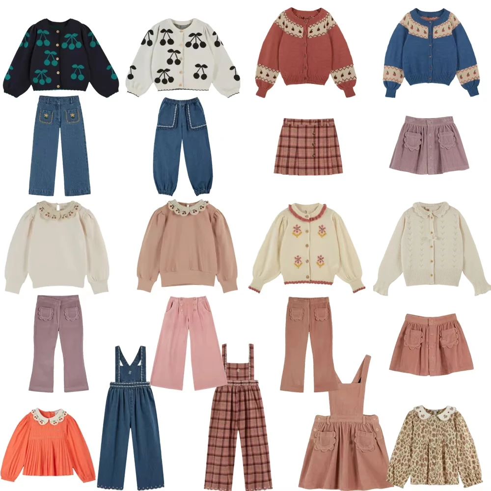 EEI kids knit Cardigan and jeans pant clothing sets 2024 autumn girls cute shirts and skirts clothes sets