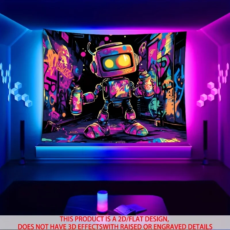 VIKAMA Street Graffiti Robot Tapestry, Neon Hip Hop Wall Art for Bedroom Living Room Dorm Decor