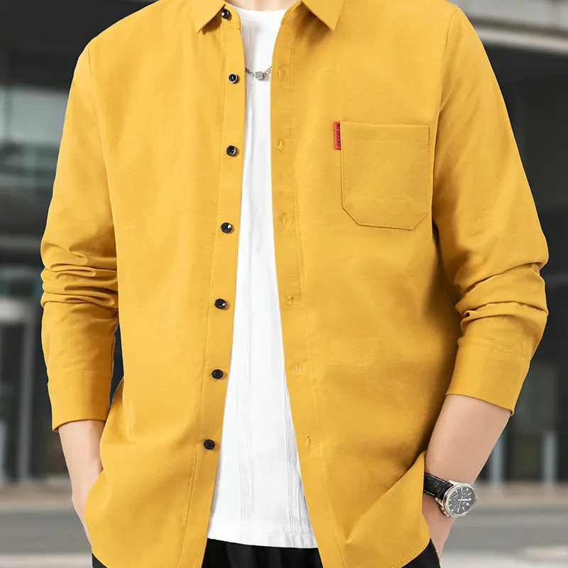 

Essential Men's Casual Basic Shirt Daily Comfort Wear Yellow Green Black Red Khaki Tops Menswear Spridng Auutmn Cosy Look