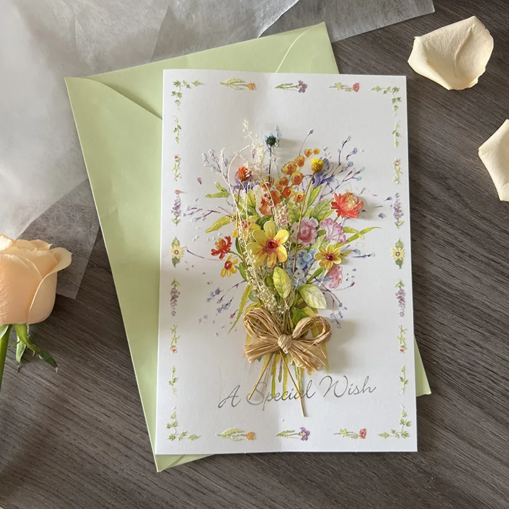 

3D Dried Flower Greeting Card with Envelopes Thank You Letter Mother's Day Greeting Card Exquisite Invitation Card