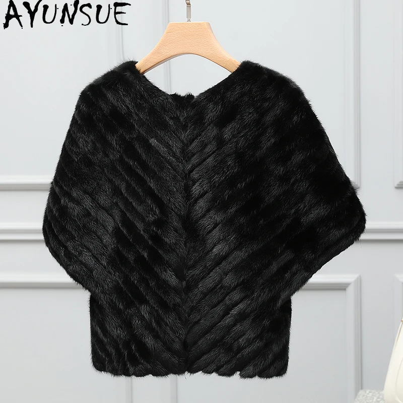AYUNSUE réel manteau de fourrure de vison femmes vêtements de luxe réel manteaux de fourrure femme demi-manches 2025 veste d'hiver Шуба Женvald Patchwork vison