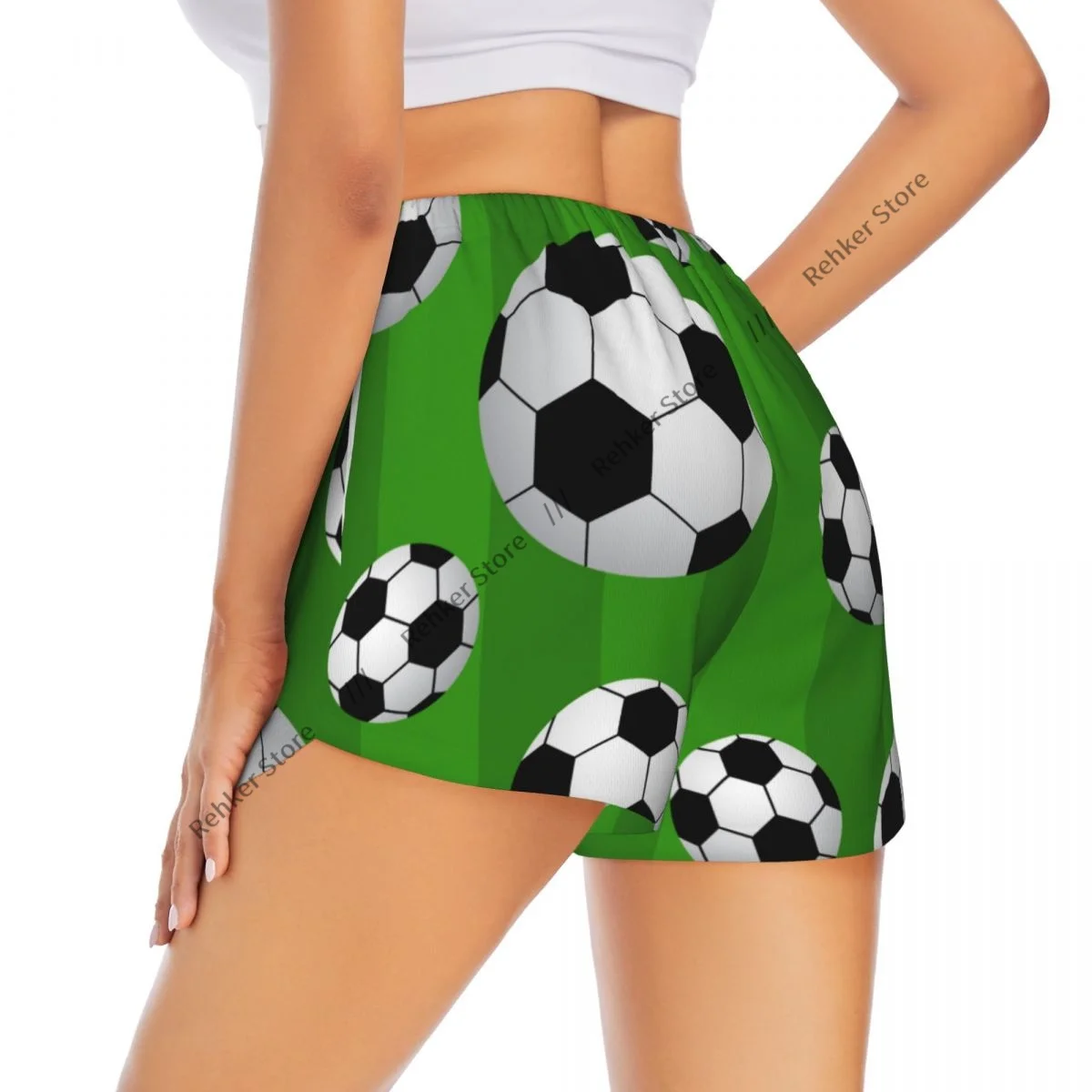 Women's Athletic Shorts Soccer Ball Pattern Running Yoga Fitness Quick-Dry Badminton Training With Pocket