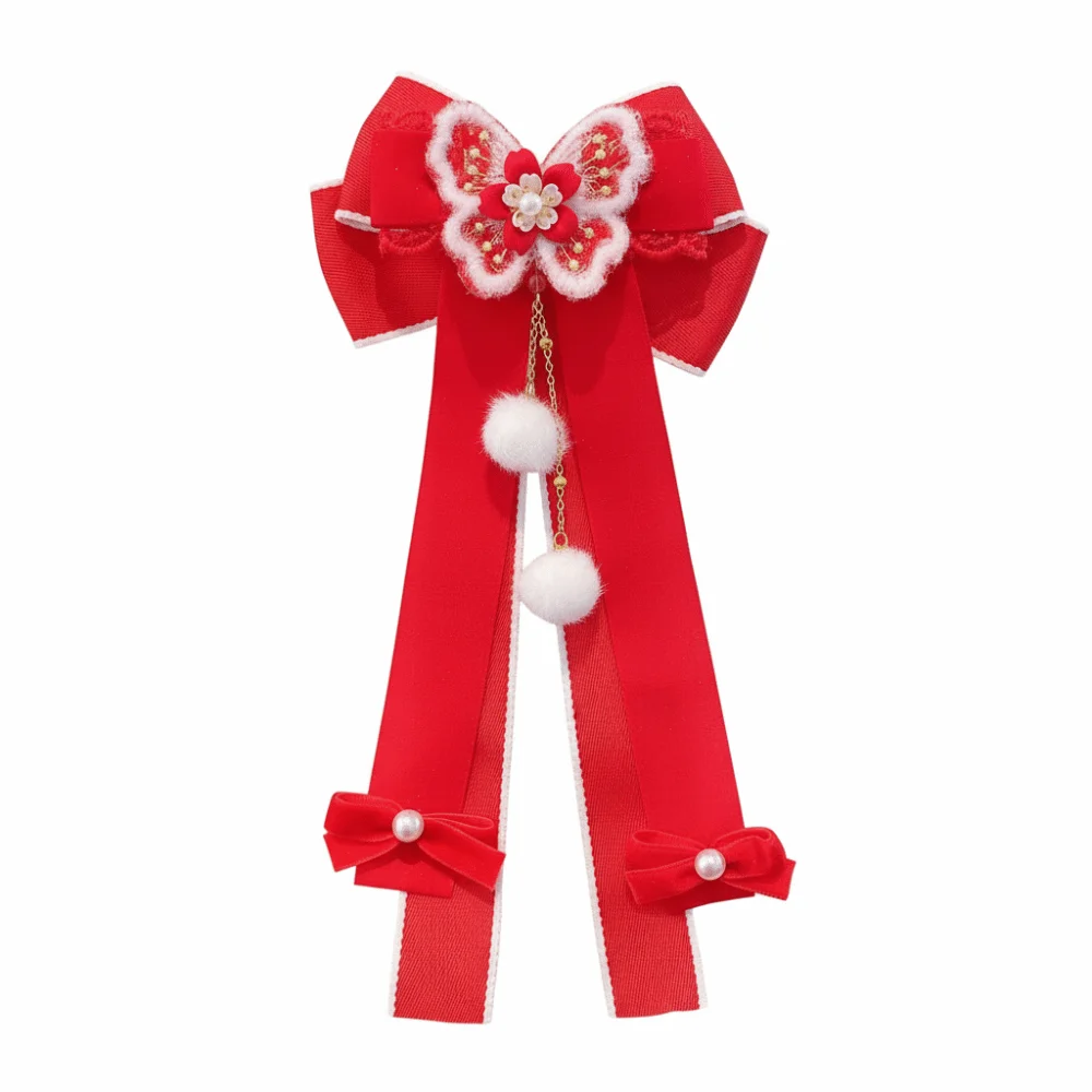 

Holiday Red Bow Ribbon Hair Clip Tassel Ribbon New Year Hairpin Pompom Princess Hanfu Hair Ornamen Home