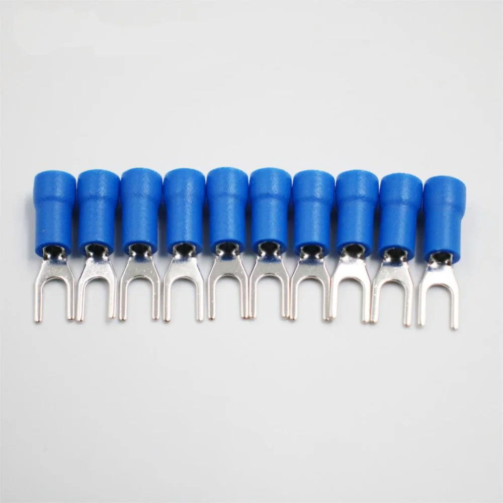 SV2-4/5/6 Blue 30/50PCSS Furcate Cable Wire Connector Furcate Pre-Insulating Fork Spade 16~14AWG Wire Crimp Terminals SV2.5-4 SV