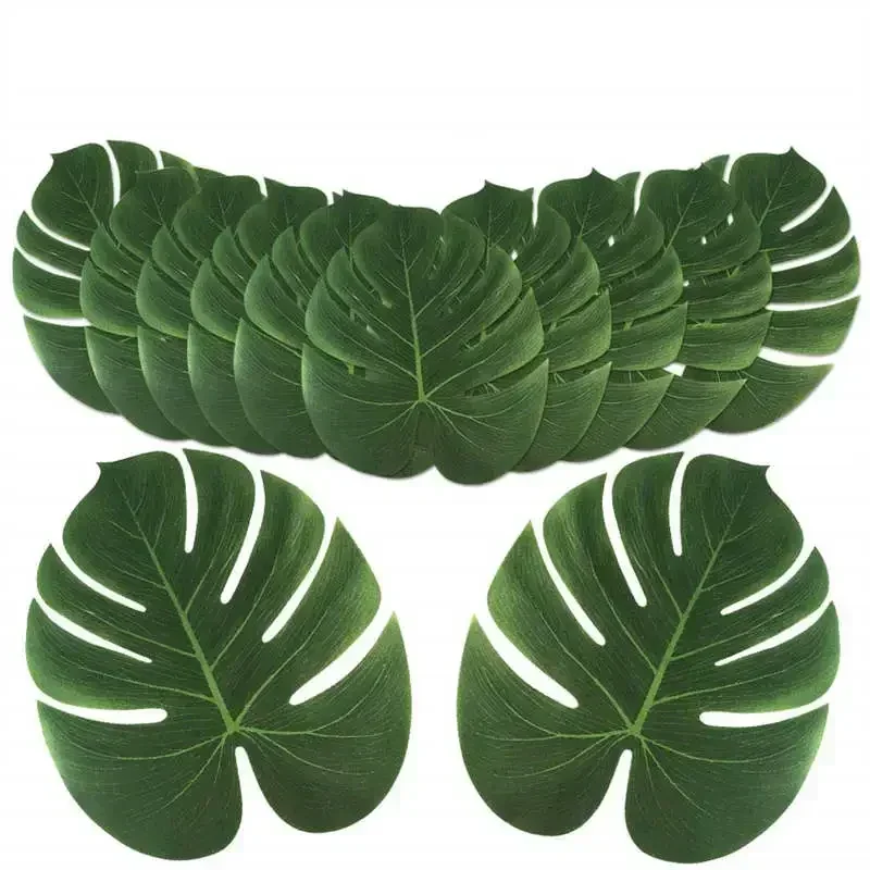 

Artificial Palm Leaves Tropical Monstera Fake Plant Large Green Leaf Table Wall Decoration for Hawaiian Party Supplies