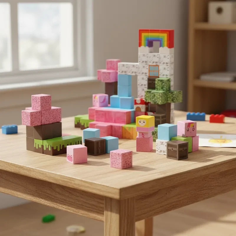 100Pcs Magnetic Tiles Set Free Build Rainbow Forest Pink Girl 3D Creative DIY Decoration Kids STEM Toy Holiday Gift Premium Box