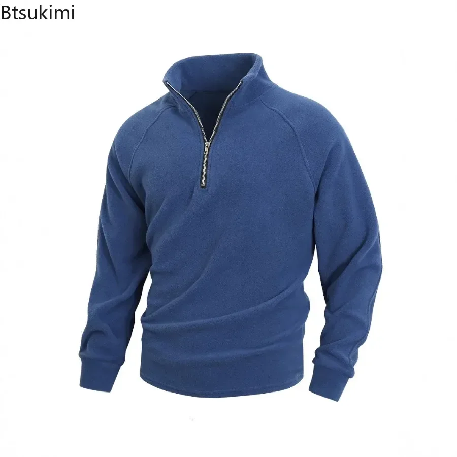 

2025 Men's Stand Collar Half Zipper Sweatshirts Loose Casual Coral Fleece Warm Pullover Tops Outdoor Sport Training Hoodies Male