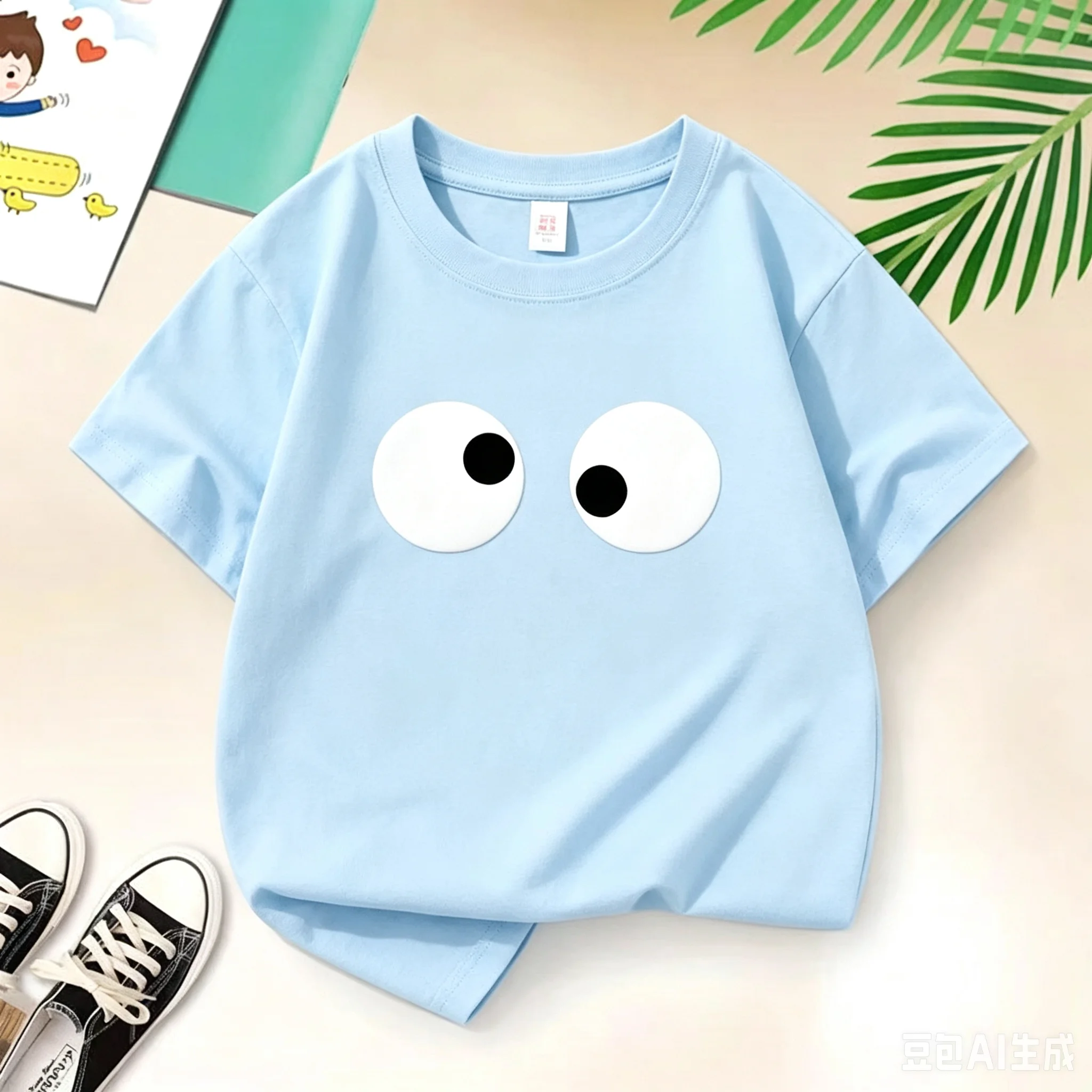 2026 New Style Minimalist Funny Big Eyes Cookie Letter Graphic Black Tee Short Sleeve T Shirt Simple Pattern Children Daily