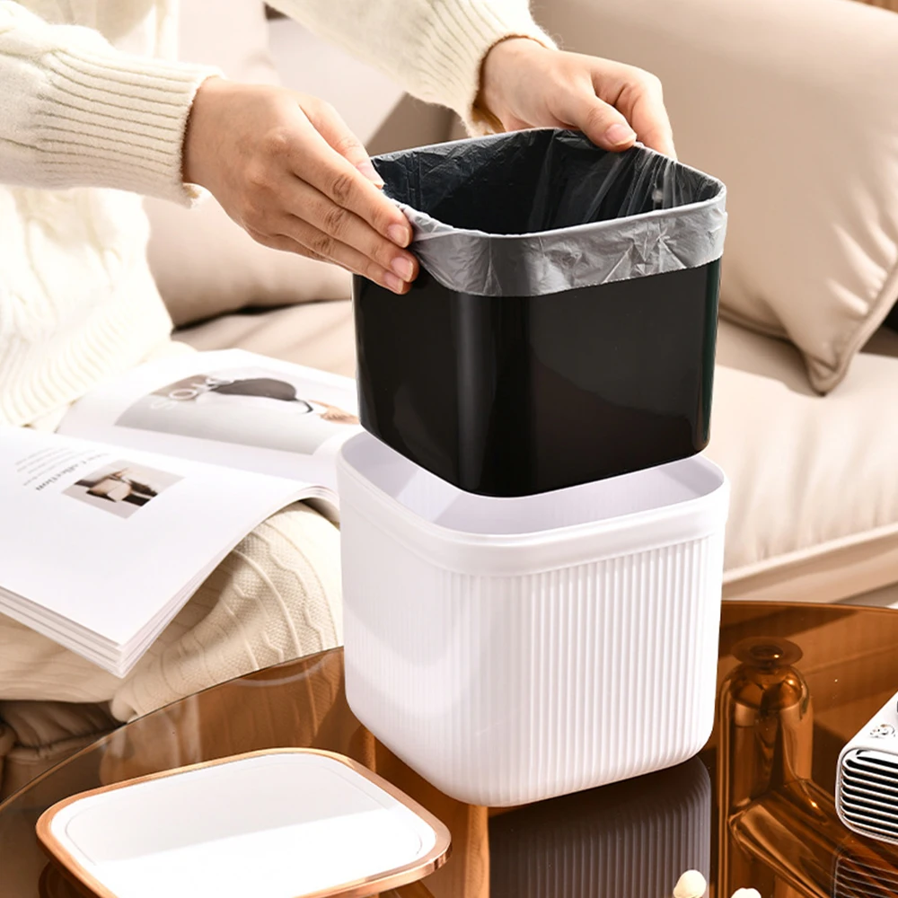 Mini Small Waste Bins with Cover Light Luxury Desktop Trash Can with Lid Garbage Basket Office Supplies Dustbins Sundries Box