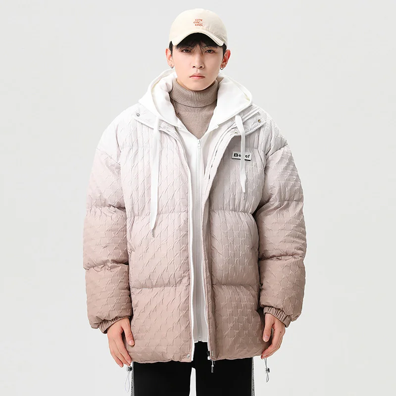 Осенне-зимняя мужская хлопковая парка, куртка, пальто в стиле хип-хоп, имитация двух, постепенно уплотненная теплая ветровка с капюшоном, куртка с хлопковой подкладкой