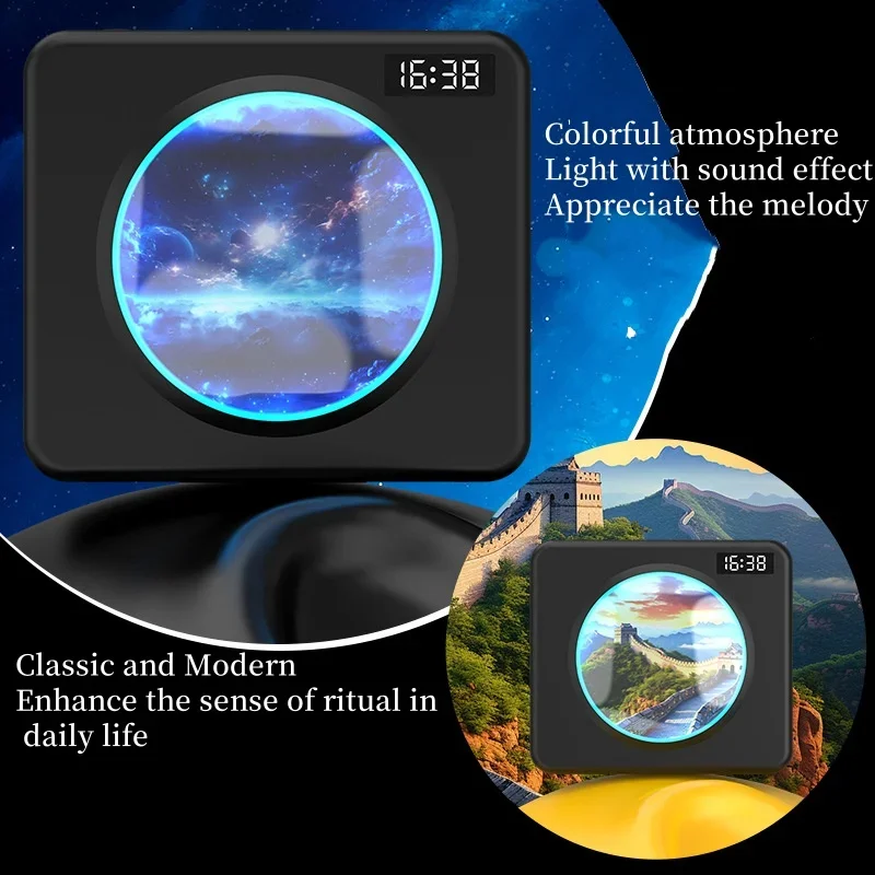 Rotating Personalized Bluetooth Speaker Creative Vinyl Record Alarm Clock Audio Sound Box Boombox Desktop Customizable Patterns