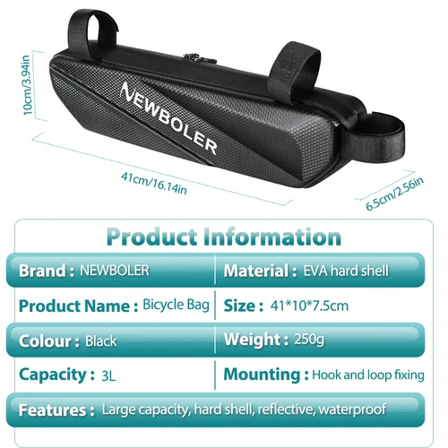 Imagen 2 del producto NEWBOLER-bolsas para bicicleta, bolsa para cuadro frontal de tubo superior, impermeable, triangular, resistente a la suciedad, accesorios para bicicleta