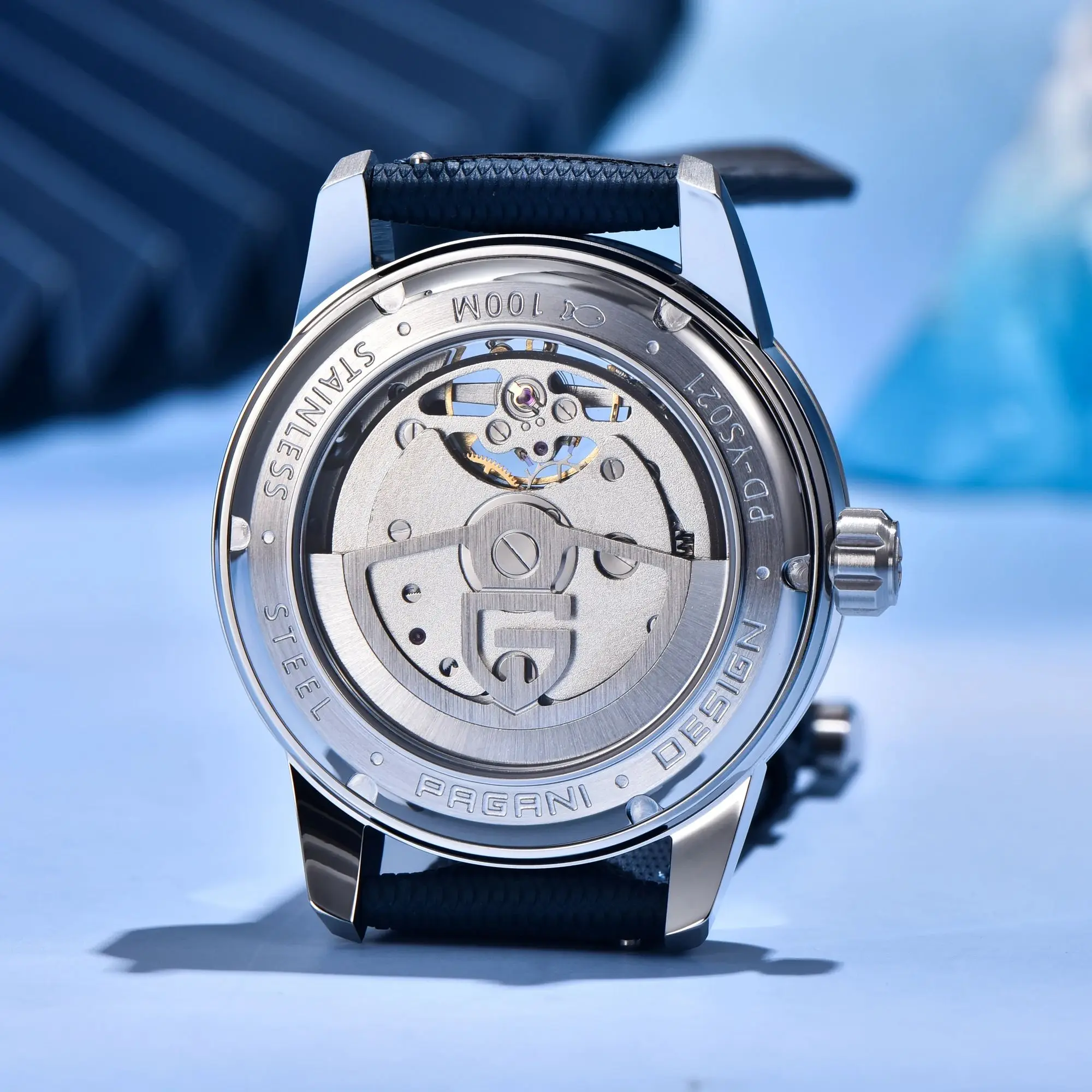 PAGANI DESIGN 2025 جديد الطيار 41 مللي متر ساعة ميكانيكية للرجال الياقوت الزجاج Moonphase الجلود 10bar مقاوم للماء reloj hombre