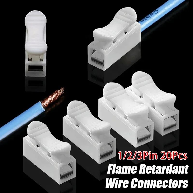 

20Pcs No Solding Quick 1P 2P 3P Cable Wire Connector No Screw Terminal Block Spring Clamp