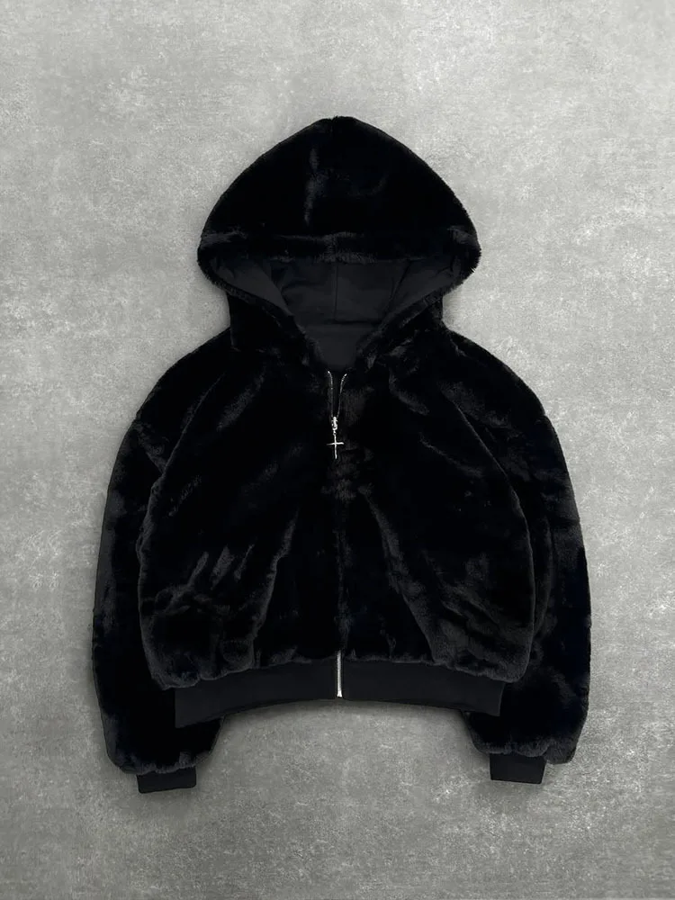 Two Sided Clothing Harajuku Retro Leopard Print Fashionable Loose Zipper Hoodie Men Street Hip Hop Casual Sweatshirt Women Tops