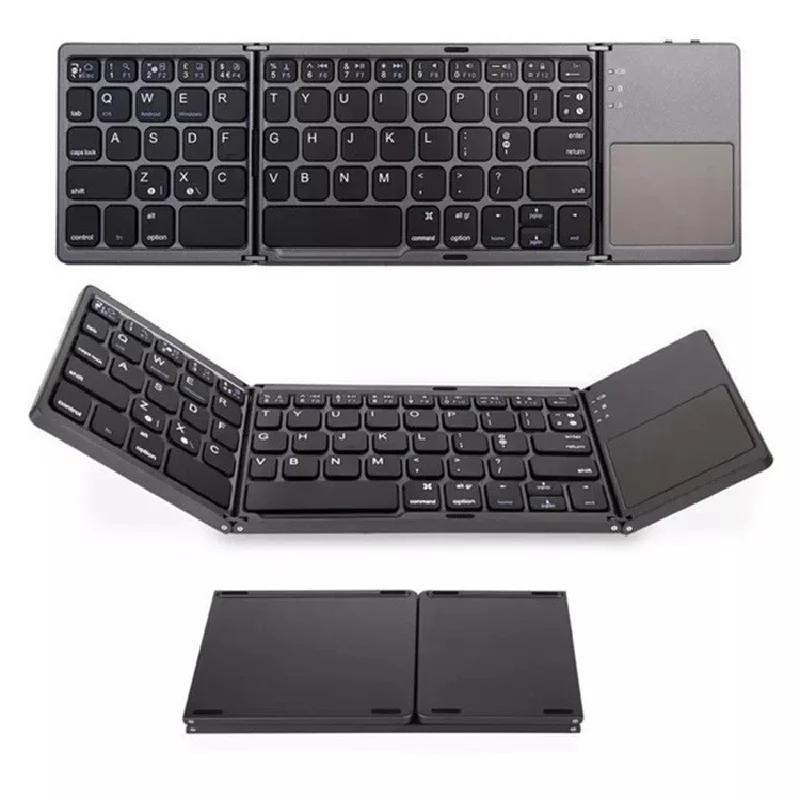 B033 Portable Triple Folding Keyboard Mobile Ultra Slim Touchpad Portable Foldable Mini Bt Wireless Keyboard With Touch Pad