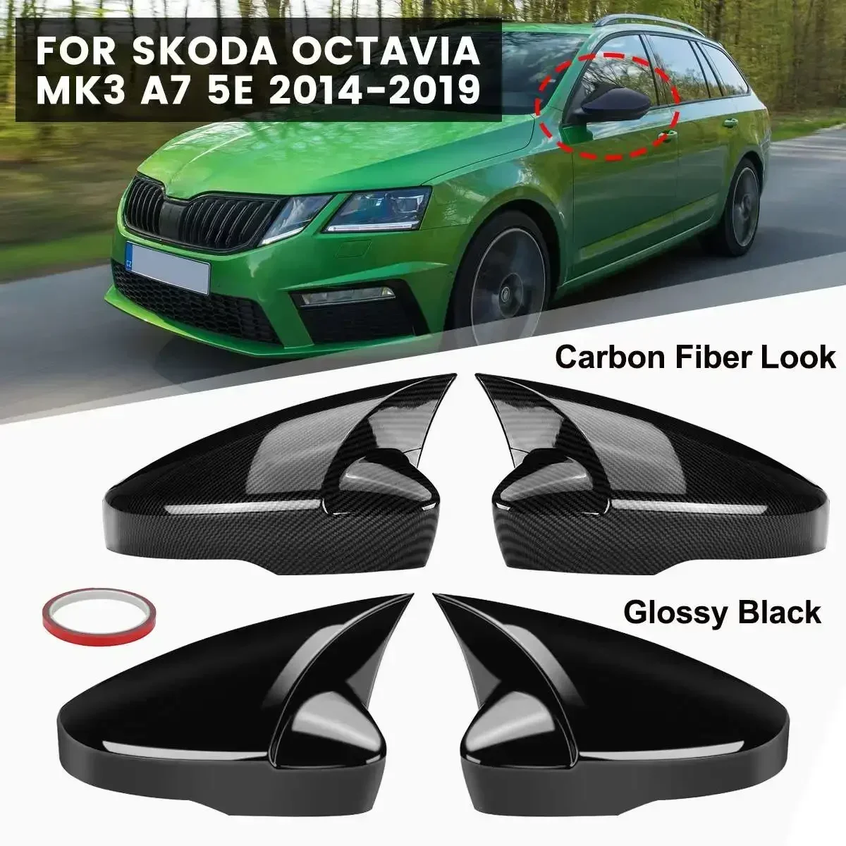 2X Add on Car Rearview Mirror Covers For Skoda For Octavia Mk3 A7 5E 2014 2015 2016 2017 2018 2019 Side Wing Mirror Caps