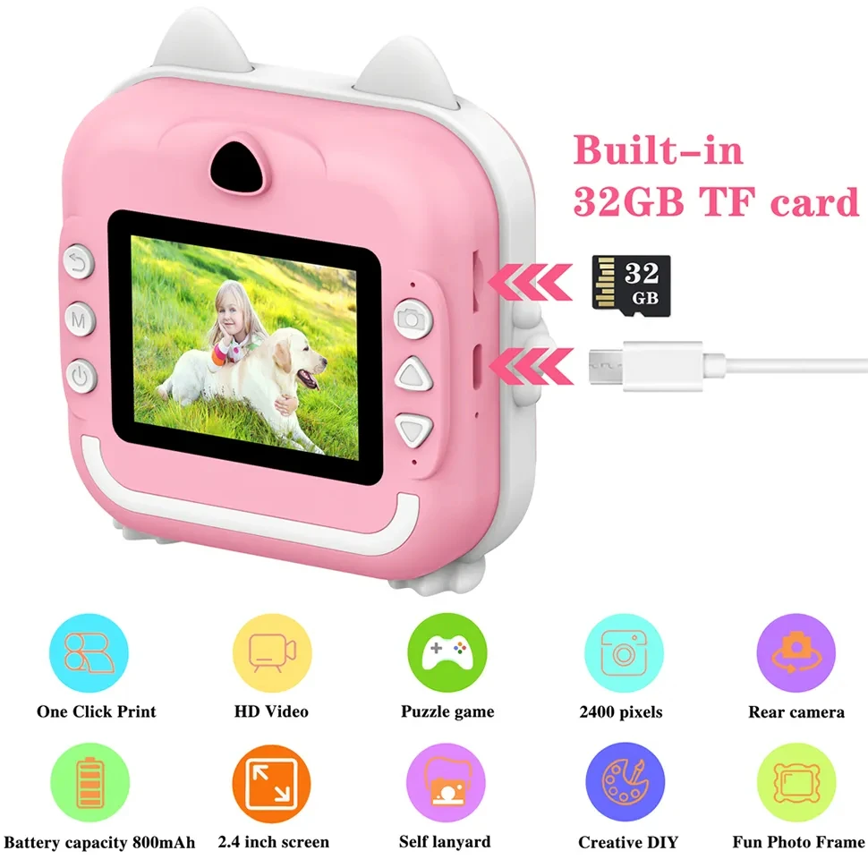 Kids Instant Print Camera With Thermal Printer Children's Digital Photo Camera Girl's Toy Child Camera Video Boy's Birthday Gift