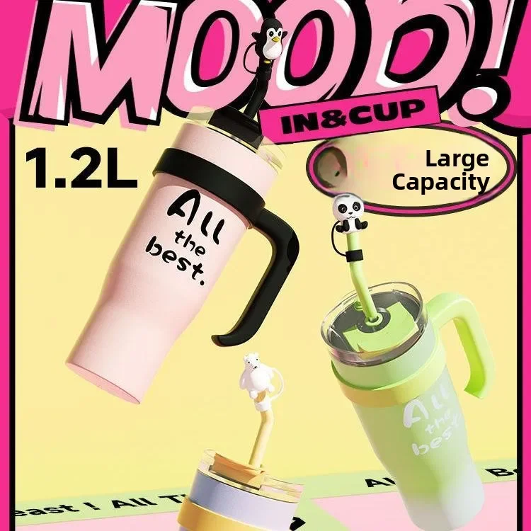 Large Capacity 40oz Insulated Stainless Steel Water Bottle Car Cup with Straw Ice King Portable Thermal Cup High Aesthetic Value