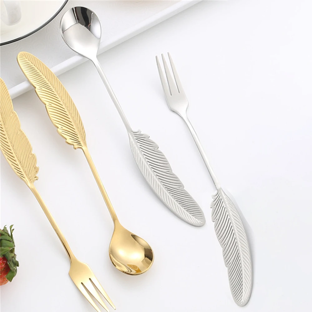 Creative Spoon Creative Feather Handle Design Making Meals More Enjoyable To Use 304 Stainless Steel Feather Spoon Kitchen Ware