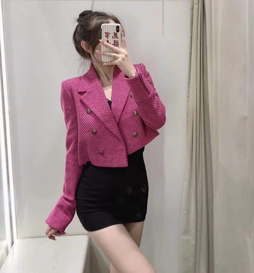 

WMXZ Осенний новый модный повседневный розовый пиджак с текстурной поверхностью для женщин, теплый, для работы, цельный комплект