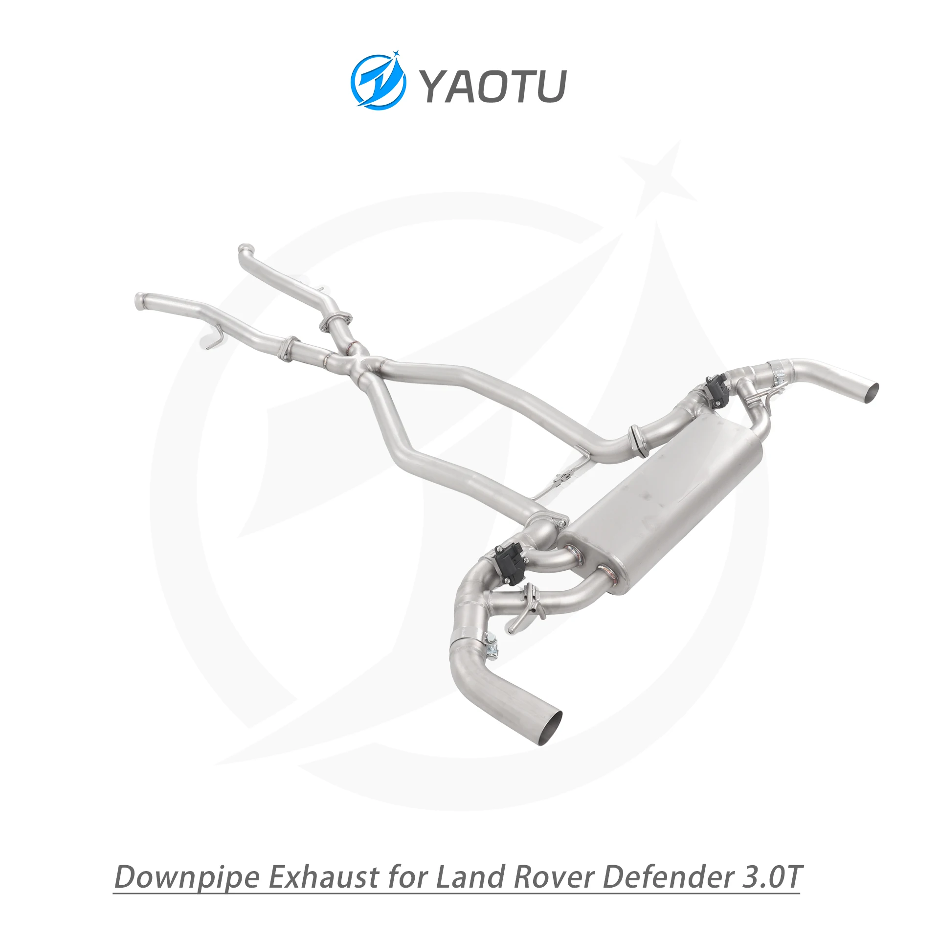 YT Ss304 Exhaust System for Defender 3.0T Mid-Rear Section with Dual-Side Quad Exit Valves & Sandblasted Finish