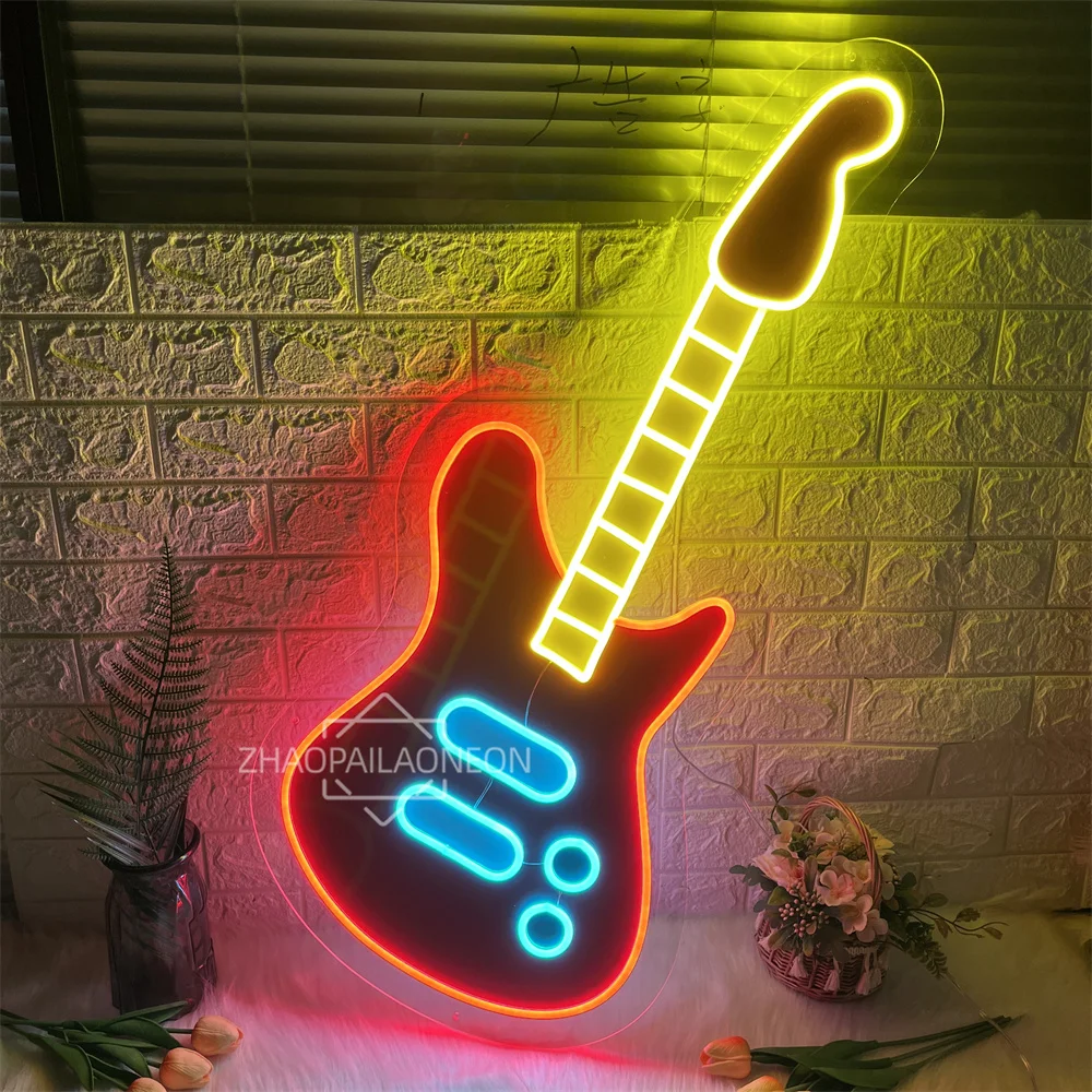 

Гитарная неоновая вывеска, музыкальная светодиодная вывеска для записи, музыкальная студия, потоковая вечеринка, клуб, настенный декор, подарок на день рождения